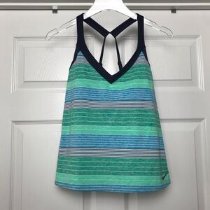Nike Navy and Green Striped Racerback Tank